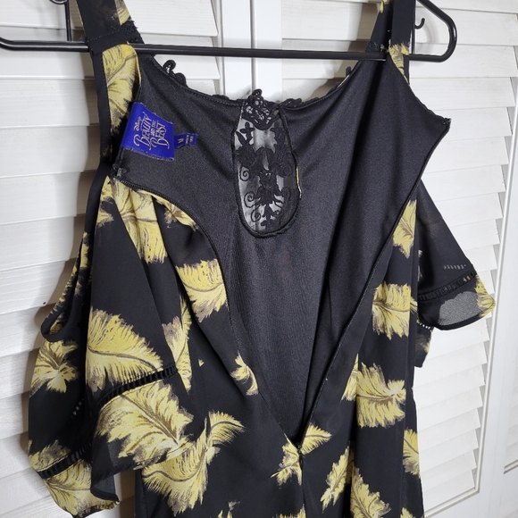 Disney Beauty & the Beast Feather Cold Shoulder Handkerchief Hem Dress MED LE - Picture 7 of 10